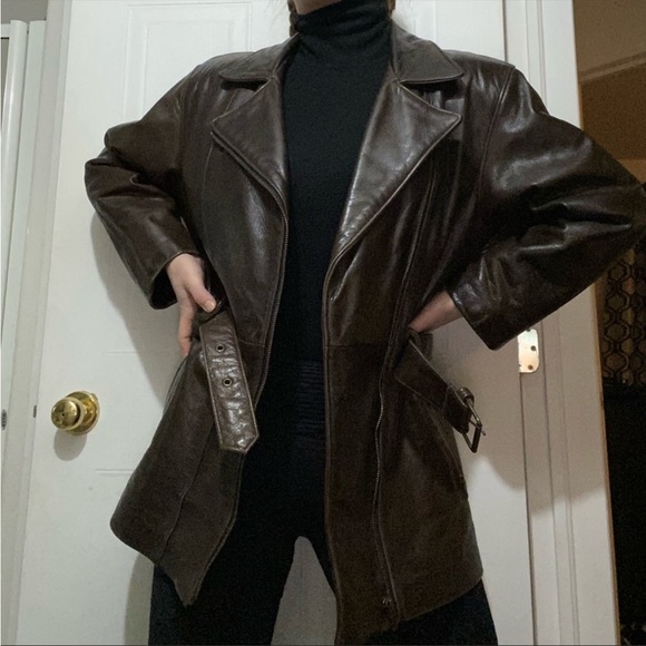 [SOLD] Brown Dimitri Belted Leather Jacket - Picture 3 of 6